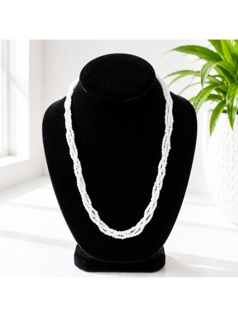 Vintage White Beaded Twisted Necklace With Secure Barrel Clasp 22 Inches Long